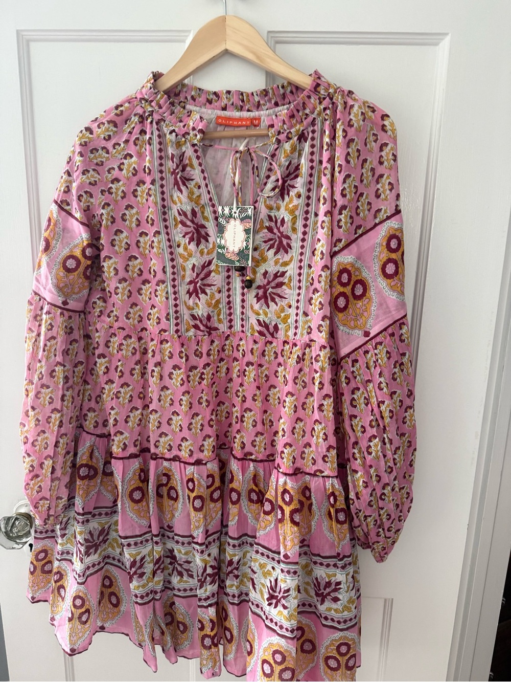 Oliphant Pink Floral Paisley Boho Tiered Dress